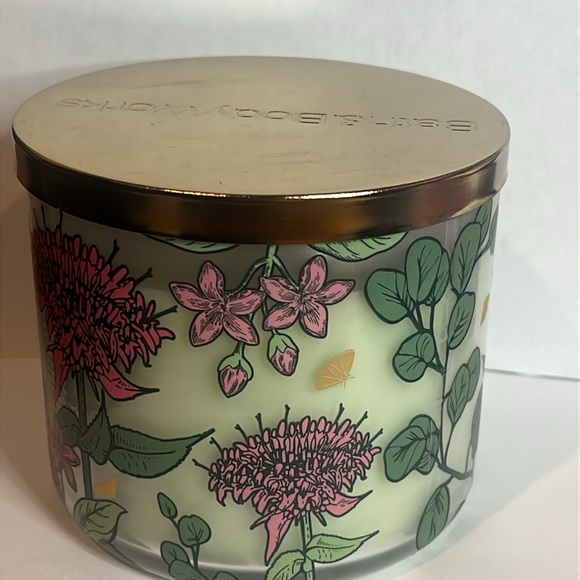 Bath & Body Works Bergamot & Birch Soy Candle with Pink and Green Floral Design - Picture 3 of 7